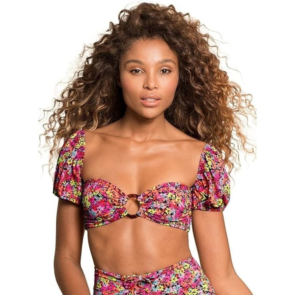 Maaji Ring Bandeau Reversible Bikini Top Floral Black M NWT